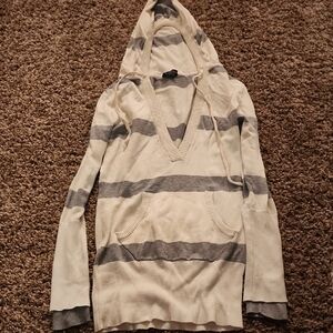 Rue21 Cream and Gray Striped Hoodie